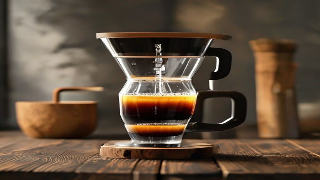 aeropress kahve demleme işlemi, ahşap masa üzerinde aeropress ekipmanı ve taze kahve çekirdekleri
